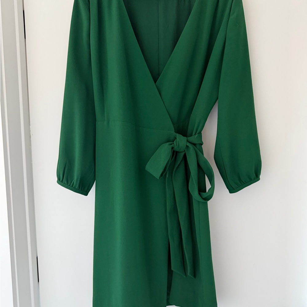 J. Crew Emerald Green Bishop Sleeve Wrap Dress with Tie Waist